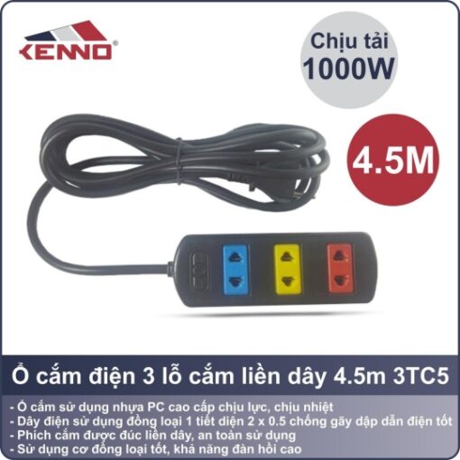 o-cam-dien-kenno-3-lo-mau-day-45m-chinh-hang